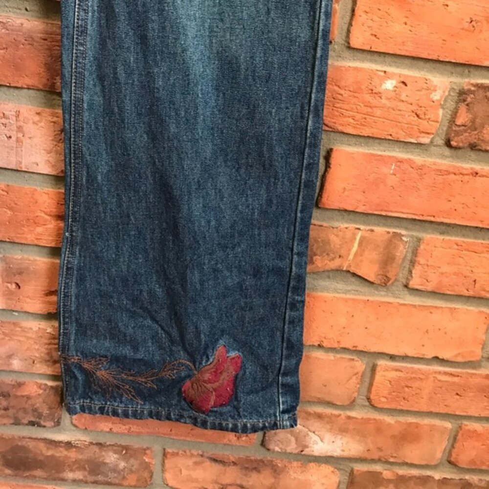 Prenatal Vintage Y2K Floral Embroidered Flare Jeans Mid High Rise Straight Leg 8 - Picture 11 of 15